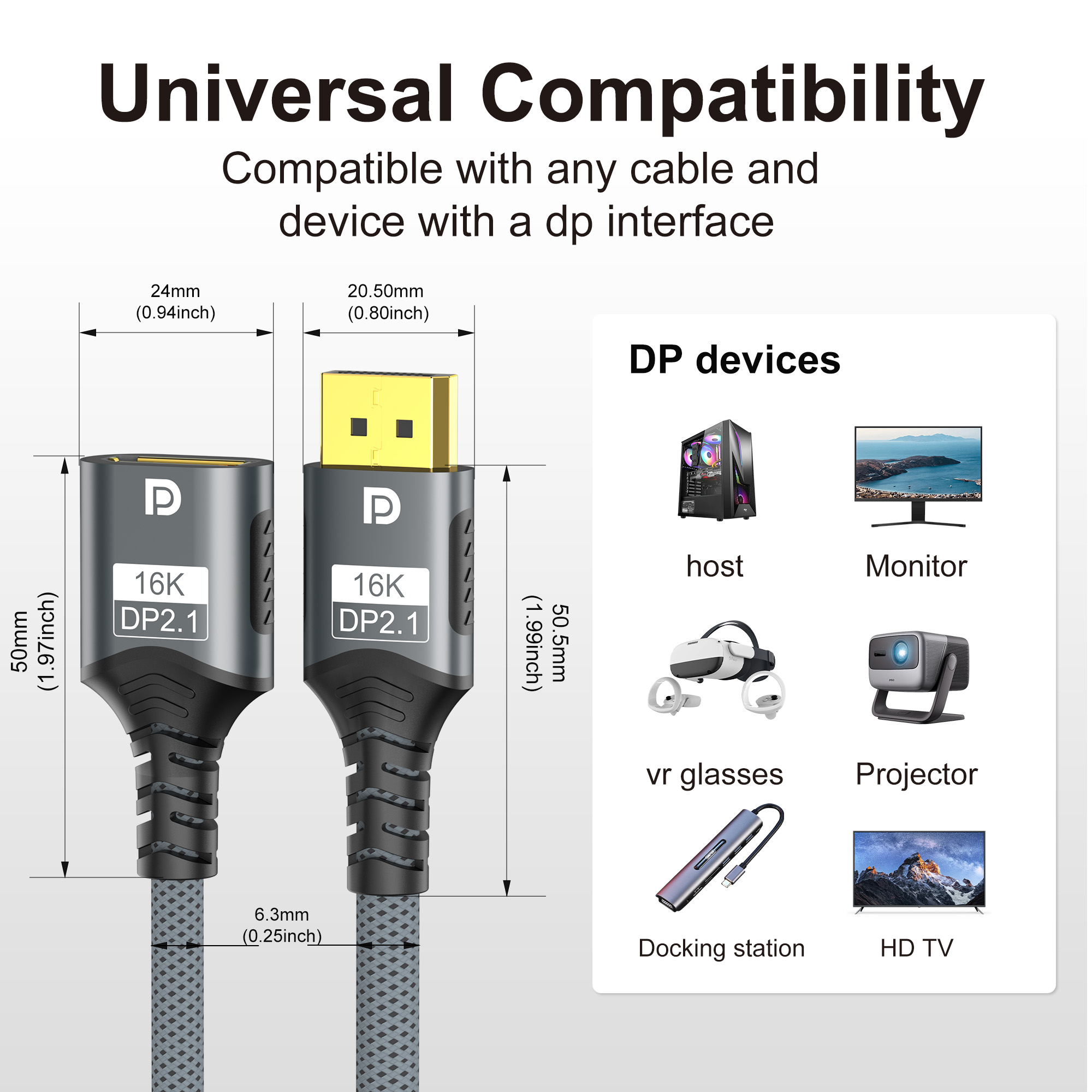16K DP 2.1 Extension Cable 80G - Hdmi Cable 2.1 评论和价格